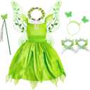 Fairy Costume for Girls Princess Dress Birthday Party Halloween Costume Cosplay Dress up for Little Girls (9-10T, Green)