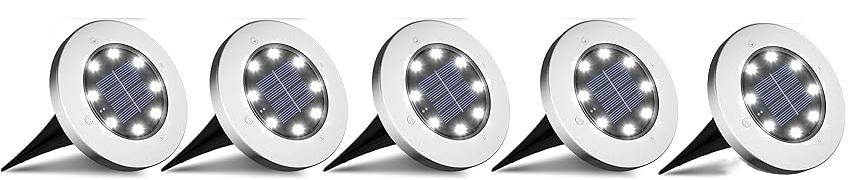 NCX Solar Ground Lights, 5 Pack 8 LED Solar Garden Lights, Waterproof Outdoor Landscape Lighting for Patio, Pathway, Lawn, Yard, Deck, Driveway, Walkway, White