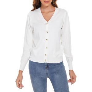 Women's V Neck Button Down Long Sleeve Cardigan Sweater (XXL)