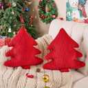 Lanpn Christmas Tree Pillows Set of 2, Christmas Decoration Narrow Stripes Winter Throw Pillow Soft Cute 3D Shaped Xmas Tree Throw Cushion for Sofa Bedroom Xmas Decor (18x16 inch, Red)