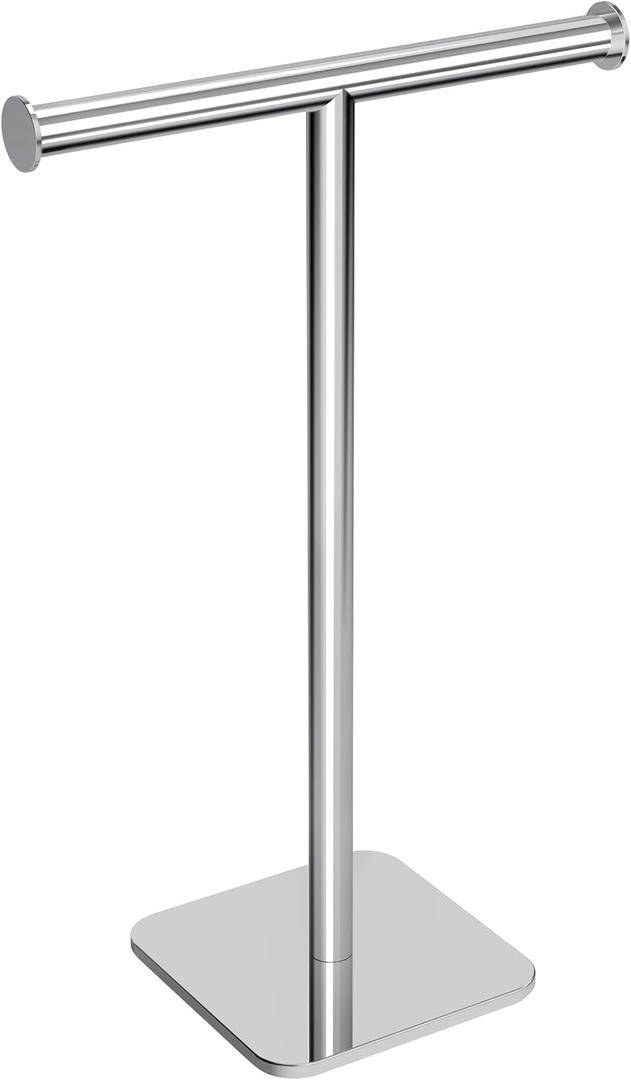 RUACQ Hand Towel Stand, 16" T-Shape Hand Towel Holder Stand for Bathroom, Kitchen and Countertop Towel Holder 304 Stainless Steel Hand Towel Rack with Weighted Base (Chrome)