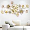 Wall Clock, Clocks for Living Room, Silent Wall Clock Decorative, 3D Retro Metal Ginkgo Leaf Design, for Office Bedroom Kitchen Clock(33''x18'')