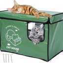 Indestructible Cat House Outdoor with Two-Sided Escape Door, Insulated and 100% Waterproof, Outside Weatherproof Feral Cat Shelter for Winter, Oxford Cloth Upgraded (Green, L)