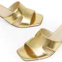 Open Toe Heeled Mules for Women Chunky Heel Sandals for Women 2025 (8, Gold)