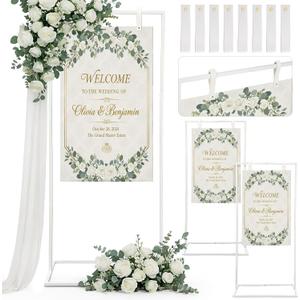 Blulu 3 Pack Wedding Sign Holder Adjustable Metal Wedding Sign Stand with 8 Leather Straps Floor Display Easel Stand for Welcome Seating Chart Ceremony Reception Decor(White)