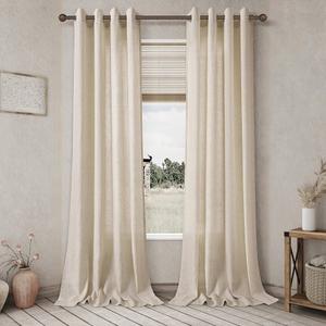 Beige Tan Linen Curtains 84 Inch Length 2 Panel for Bedroom Grommet Burlap Flax Linen Drape Semi Sheer Light Filtering Privacy Neutral Rustic Farmhouse Window Curtain 84 Inches Long for Living Room