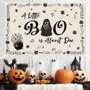 Halloween Baby Shower Backdrop A Little Boo is Almost Due Baby Shower Party Decorations Floral Ghost Photography Background Photo Booth Banner Decor for Halloween A Little Boo is On The Way Party