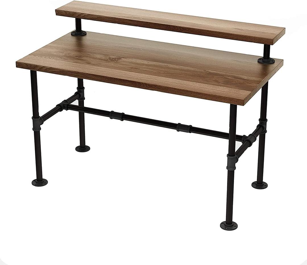 42'' x 28'' Industrial Pipe Table Legs Set, Iron-Cast Finish Piping for Wooden Computer Desk, Office, Home, Rustic Furniture for DIY Decor with 6-Inch Monitor Shelf Support