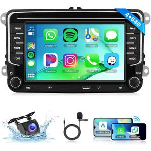 [4G+64G] Android Car Radio for Volkswagen VW Jetta Passat Golf Beetle Polo Caddy Tiguan Touran for SEAT for Skoda with Wireless CarPlay Android Auto, 7 Inch Car Radio with Bluetooth,GPS,WiFi,Camera