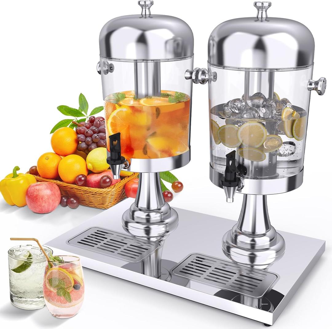 Beverage Dispenser, 4.4 Gallon Drink Dispensers for Parties with Ice Core and Drip Trays, Stainless Steel Dual Catering Cold Beverage Dispenser with Stand for Restaurant Home Hotel