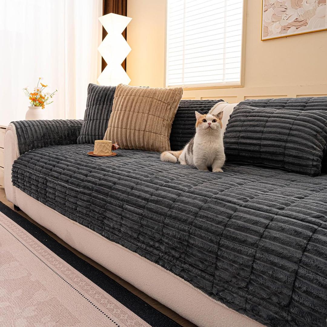 Washable Pet-Friendly Couch Covers for Dogs Fuzzy Pet Sofa Covers Dog Couch Blankets and Cushion Covers for Sofa (1pc/36"x 71"/Rectangular, Dark Grey)
