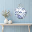 FYSUIMU Spring Flower Wooden Hanging Sign Chinoiserie Floral Door Decor Sign Blue and White Flower Bird Welcome Wood Sign for Indoor Outdoor Porch Wall