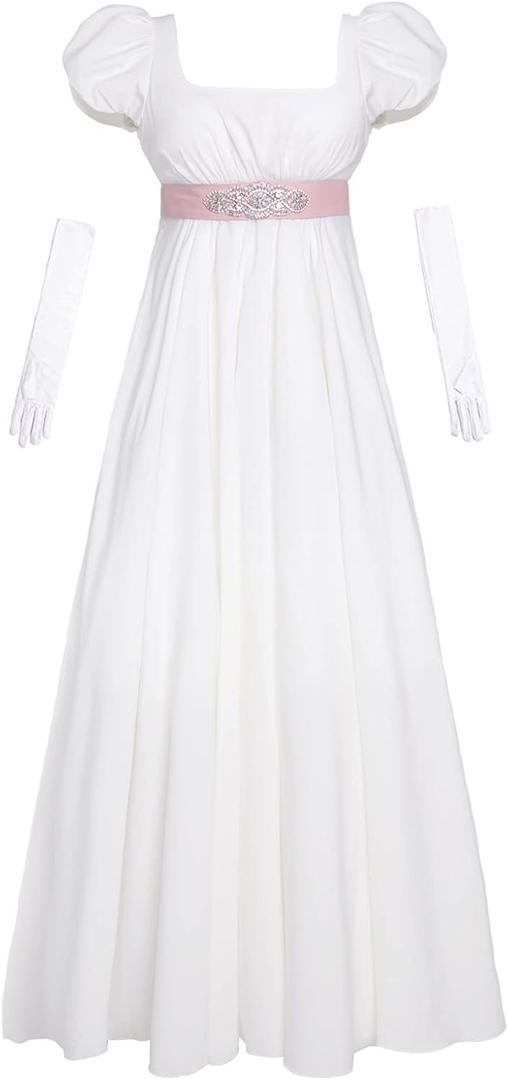 Vibsion Regency Dresses for Women Puff Sleeve Empire Waist Dress Gown, L-XL