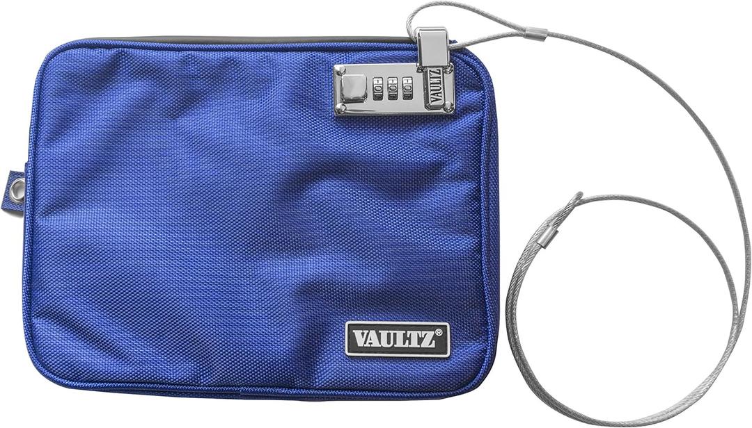 Vaultz Locking Pool Pouch - Water-Resistant Combination Locking Pouch w/Tether for Cash, Pool, Beach, Bank, or Travel - 7.5 x 9 Inches, Medium, Blue