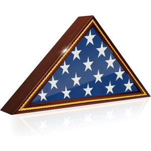 Glass Front Flag Display Case for Burial Flag - Wall Mounted 9.5 X 5 Feet Flag Box for American Veteran Flag and Folded Flag Display - Ideal for Honoring Military Service (Mahogany)