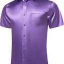 DiBanGu Mens Dress Shirts,Casual Solid Short Sleeve Shirt Regular Fit Summer Button Down Shirts with Pocket (Medium, Lavender Purple)