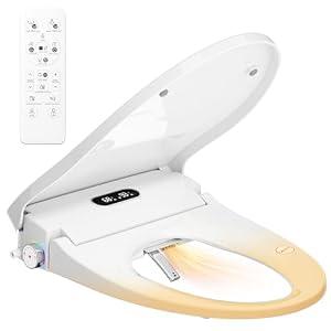 Rainsworth Smart Bidet Seat with Auto-Open Lid, Dual User Memory, Instant Heat & Auto-Dry Cycle - Adjustable Heated Seat, Warm Water, Stainless Nozzles, Remote & Knob Control for Elongated Toilets