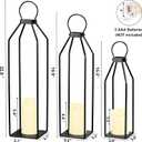 Perfnique Modern Farmhouse Lanterns, Set of 3 Black Metal Lanterns w/ 6hr Timer Flickering Flameless Candles, Decorative for Outdoor Decor, Front Porch, Indoor, Patio, Garden, Fireplace, Christmas