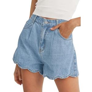 Tankaneo Womens High Waist Jean Shorts Summer Casual Scalloped Hem Cute Trendy Loose Fit Denim Shorts,Size 6