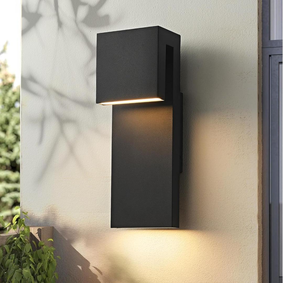 Modern LED Outdoor Wall Sconce 3000K 18W IP65 Waterproof Integrated LED Outdoor Wall Lights Anti Rust Black Porch Lights Exterior Lighting Outside Lights Fixture for Garage, Balcony, Backyard (1PACK)