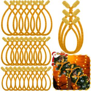 Zhengmy 24 Pcs 20'' 25'' 30'' Christmas Velvet Garland Ties Christmas Decorative Twist Ties for Banister Reusable and Flexible Wreath Twist for Xmas Home Decorations Holiday Craft Wrapping(Gold)