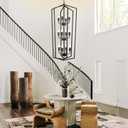 WJShome Modern Black Chandelier, 12-Light Tiered Pendant Light Fixtures, Long Chandeliers for High Ceilings, Farmhouse Foyer Lighting Fixtures, for Living Room, Staircase, Entryway