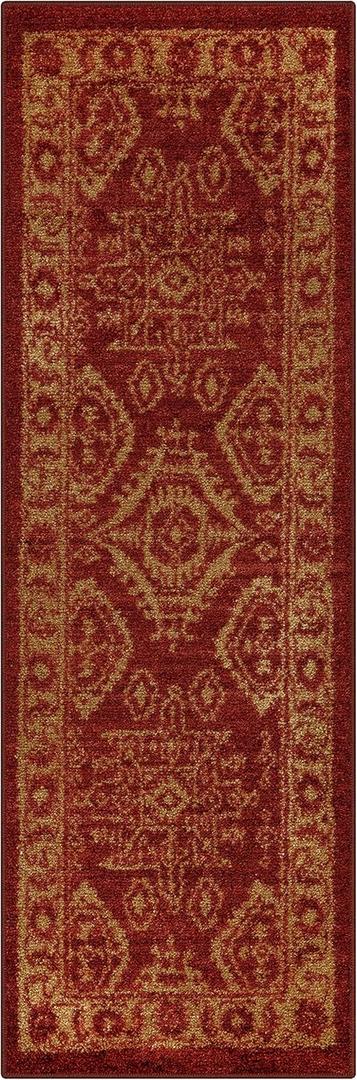Maples Rugs Georgina Traditional Runner Rug  Made in USA  Washable, Non Slip Indoor Carpet for Hallway, Kitchen, and Laundry Room, 2' x 6', Red/Gold