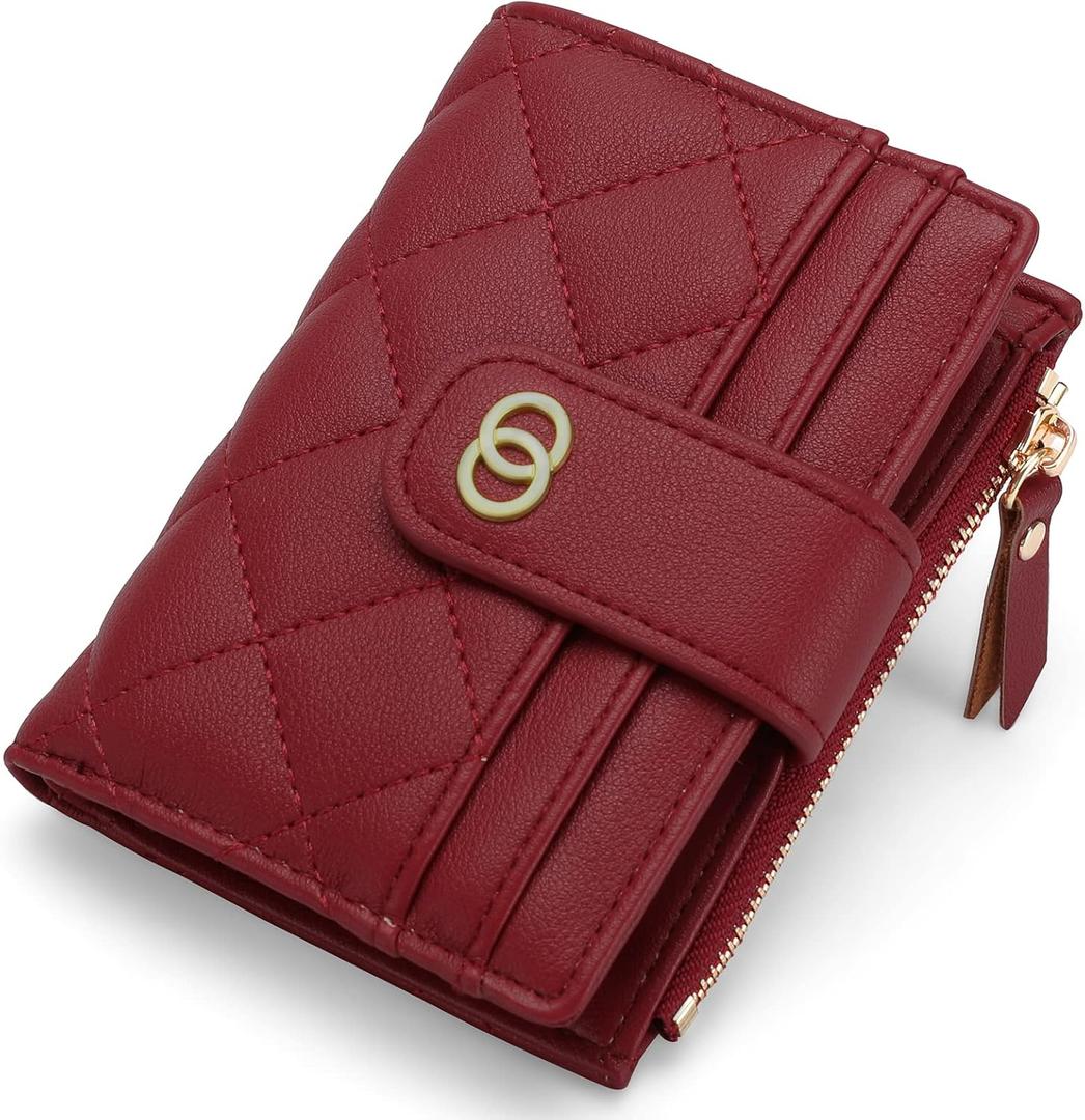 GAEKEAO Small Wallet for Women Slim Bifold Leather Credit Card Holder Wallets Zipper Pocket Coin Purse with ID Window