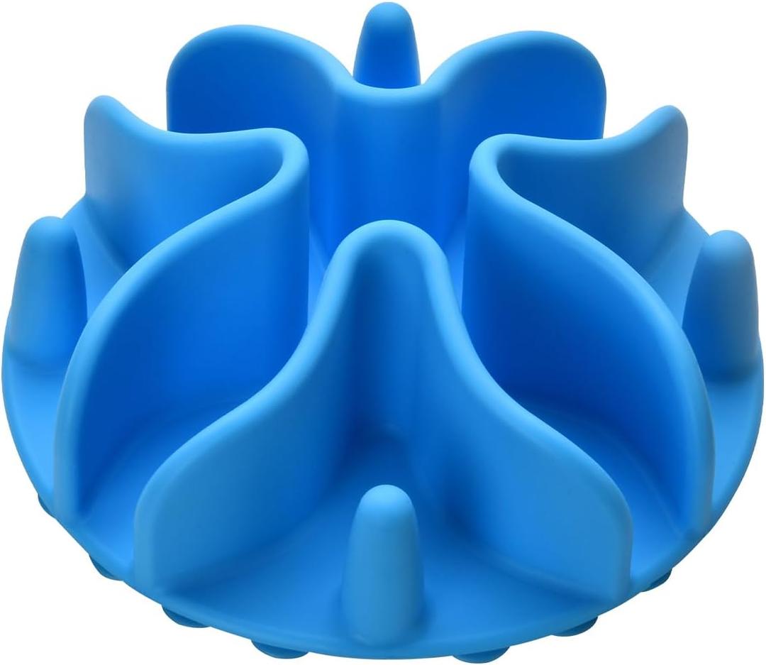 Slow Feeder Dog Bowls Insert, Silicone Slow Feeder Bowl with Strong Suction Cups Perfect for Stainless Steel Glass Ceramic Dog Bowls (Blue, Small Size) (Small(3.9in))