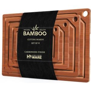 Hiware 3 Pieces Extra Large Wooden Cutting Boards Set- Bamboo Cutting Boards for Kitchen Meal Prep & Serving, Cutting Board with Deep Juice Groove & Built-in Handles, Charcuterie & Chopping Board (Brown)