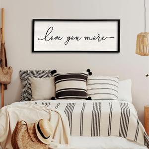 Love You More Sign Wall Decor 40''15'' Large Vintage Framed Wood Modern Farmhouse Wall Decor for Master Bedroom Above Over Bed Minimalist Wall Art Hanging (Black)
