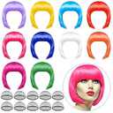 PLULON 10 Pieces Party Wigs and 10 Pieces Wig Caps Set, Neon Short Bob Wig Pack Costume Colorful Cosplay Wig Daily Party Hairpieces for Bachelorette Neon Party Favors, Halloween Decorations