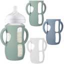 BUSOHA 3 Pack Silicone Sleeves for Avent Baby Bottles - Anti Breakage Baby Bottle Holder with Handle, Compatible with Avent Natural Glass Baby Bottles, 8 OZ (Dark Green+Dark Blue+White)