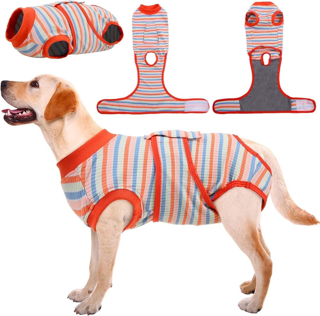 Kuoser Recovery Suit for Dogs Cats After Surgery, Professional Pet Recovery Shirt Dog Abdominal Wounds Bandages, Substitute E-Collar & Cone,Prevent Licking Dog Onesies Pet Surgery Recovery Suit (Orange)