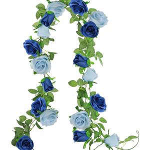 Greentime 2 Pack Artificial Flower Garland 6.5 FT Fake Rose Garland Vine for Wedding Arch Table Centerpiece Arrangement Room Baby Shower Decor (Royal Blue and Light Blue)