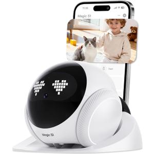 Crigge Magic S1 Indoor Security Robot Camera 1080P Movable Pet Camera with App Control, 2-Way Audio, Motion Detection, Night Vision, Auto-Recharge, Smart Home Cam for Pet/Elderly/Baby (White)