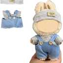 17cm Doll Clothes(NO Doll), Cute Dolls Outfit Accessories with Hat + Sweater + Suspenders Pants, Small Kawaii Clothes Set for Dolls(Style 5)