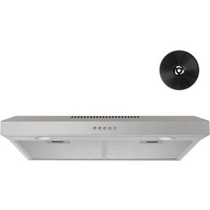 FIREGAS Under Cabinet Range Hood 30 inch with Brushless DC Motor, LED Light, 3 Speed Exhaust Fan, Reusable Aluminum Filters, Push Button,Stainless Steel Range Hood,with Charcoal Filter FIREGAS Under Cabinet Range Hood 30 inch with Brushless DC Motor, LED Light, 3 Speed Exhaust Fan, Reusable Aluminum Filters, Push Button,Stainless Steel Range Hood,with Charcoal Filter