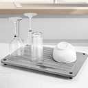 Stone Dish Drying Mats for Kitchen Counter 15.7"x 11.8" Quick Dry Stone Drying Mat Super Absorbent Diatomaceous Earth Drying Mat with 4 Non-Slip Stainless Steel Feet for Dishes&Cups Dark Grey