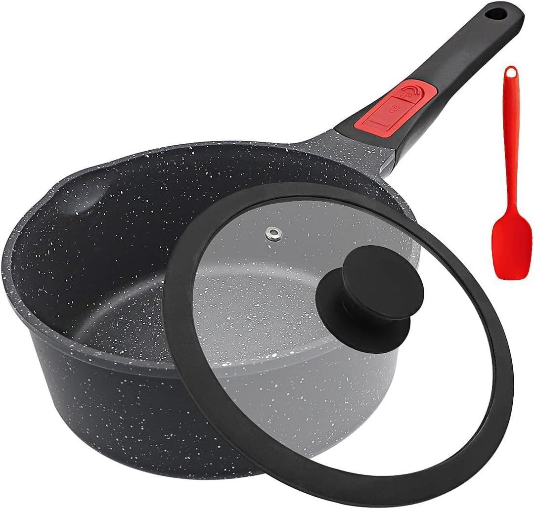 Non Stick Sauce Pan, 2.5 Qt Saucepan with Lid, Nonstick Sauce Pot & Saucepan with Pour Spout, Detachable Handle Milk Pan Pasta Pot, Mini Cooking Pot Induction Compatible, Oven Safe, PFOA Free