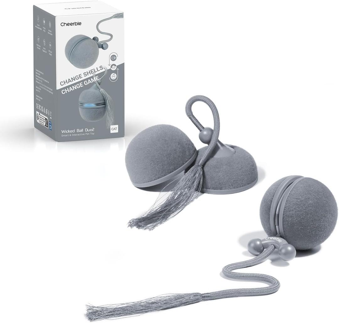 Cheerble 2 in 1 Interactive Cat Toys for Indoor Cats - Wicked Ball Duo2 Automatic Cat Toy, Dual Interchangeable Shells, Electric Cat Toy Ball with Chirping Sounds,Rechargeable Moving Kitten Toys, Blue