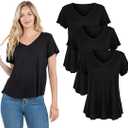 Azules 1 Pack Women’s V Neck Short Sleeve T Shirts – Soft Stretchy Loose Fit Casual Tee, Breathable Plus Size V Neck Tops (S, Black)