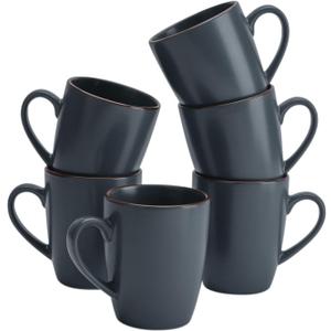 famiware Venus Coffee Mugs for 6, 14 oz Mug Set, Dringking Cup with Handle for Coffee, Tea, Cocoa, Milk, Charcoal