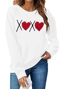 Valentines Heart Sweatshirts For Women Love Sweatshirt Cute Heart Graphic Sweater Casual Patch Pullover Tops White, 2XL