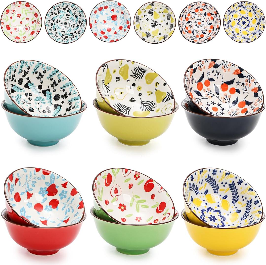 Cedilis 12 Pack Small Ceramic Bowls, 10 Fl-oz Porcelain Dessert Bowls, Assorted Colorful Ice Cream Bowl, Decorative Bowl Set for Dip, Condiments, Side Dishes, Soup, Snack, Yogurt, Appetizer, Rice