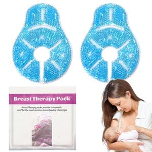 Breast Therapy Ice Packs, Hot and Cold Breast Pads, Breastfeeding Essentials Large Gel Bead Packs for Moms, 4 Pack (Teal, L)