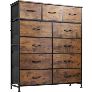 WLIVE Tall Dresser for Bedroom, Fabric Dressers Storage Tower, Dresser & Chest of Drawers Organizer Unit with 11 Drawers, Storage Cabinet, Hallway, Closets, Steel Frame, Wood Top, Rustic Brown