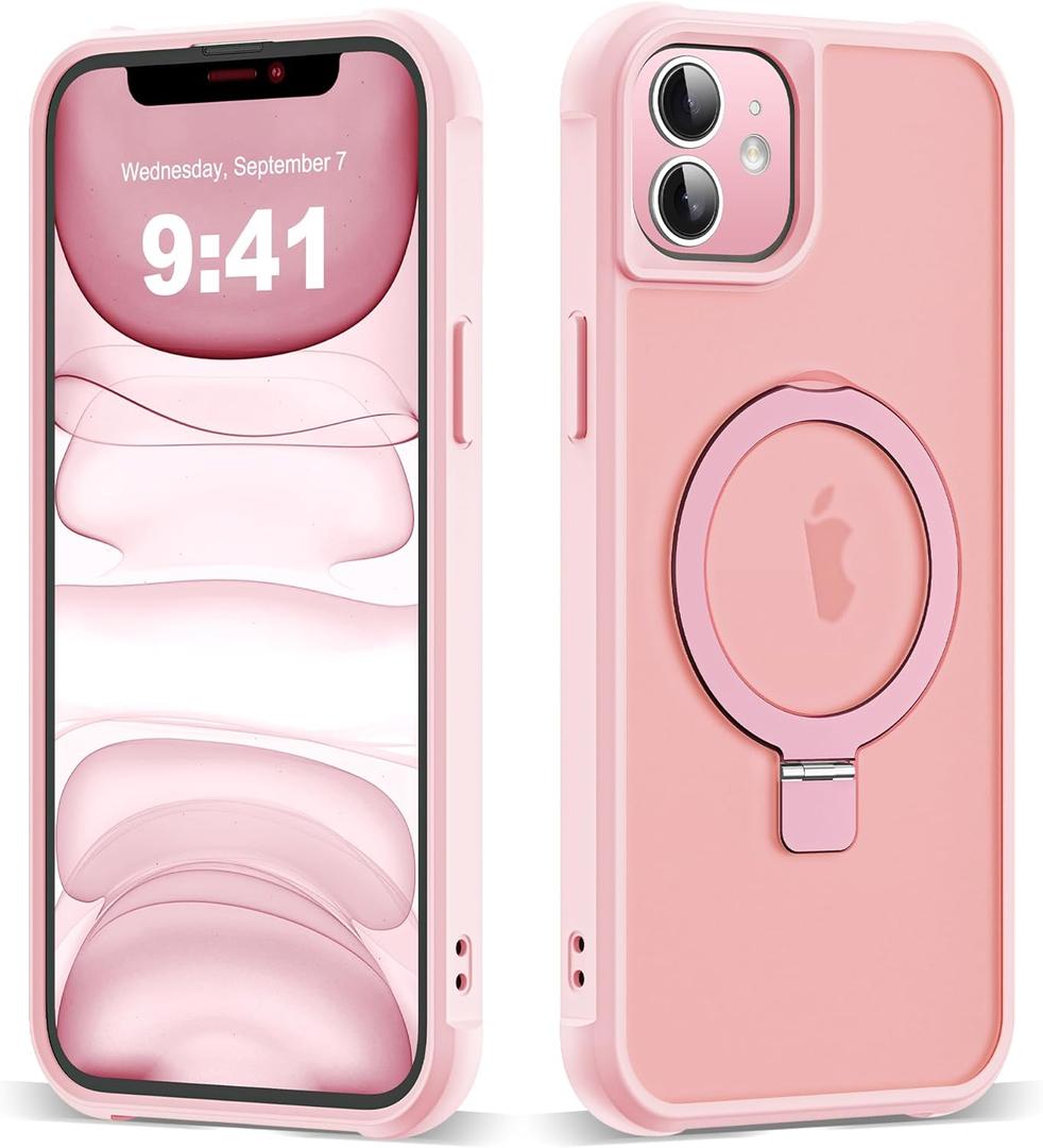 Compatible with iPhone 11 Case with Invisible Magnetic O-Ring Stand [Compatible with MagSafe][Great Grip Feeling], Pink