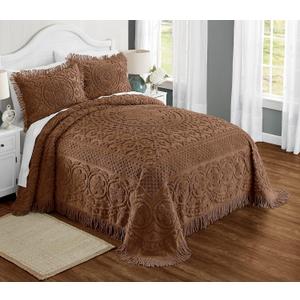 Montgomery Ward Emily Floral Chenille Bedspread, Soft Cotton Comforter Set, Queen Size Quilt - Luxury Hotel Bedding, Queen Bedspread (Chocolate, Queen)