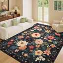 DUKINO 8x10 Area Rug, Floral Rugs for Living Room, Lightweight Non Slip Washable Rug, Indoor Low Pile & Non-Shedding Boho Design Rugs for Bedroom, Living Room, Dining Room, Black